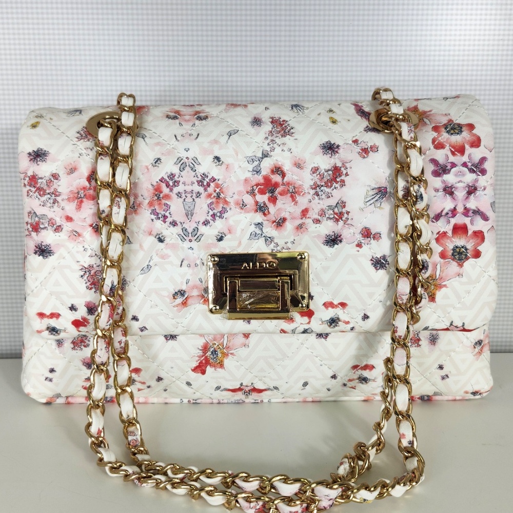 ALDO Floral Quilted Crossbody Bag w/ Gold Chain Strap